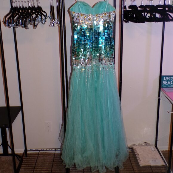 Blue Sequin Prom Dress Size 0 - Picture 3 of 5